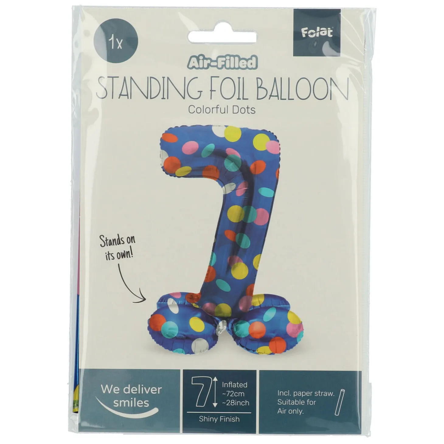Staande Folieballon Colorful Dots Cijfer 7 - 72cm