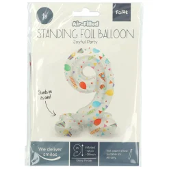Staande Folieballon Joyful Party Cijfer 9 -72cm