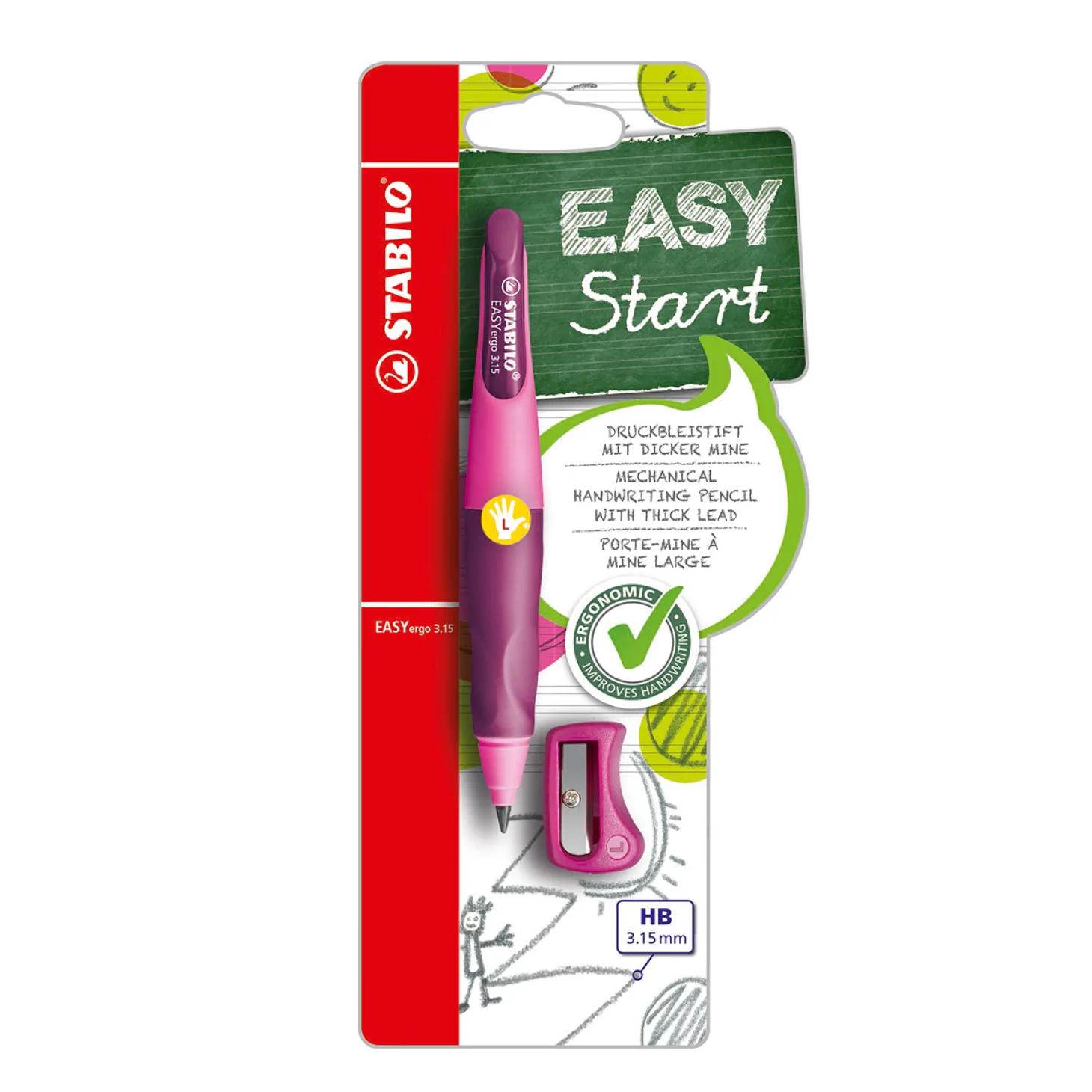 STABILO EASYergo 3.15 - Ergonomisch Vulpotlood - Linkshandig - Roze