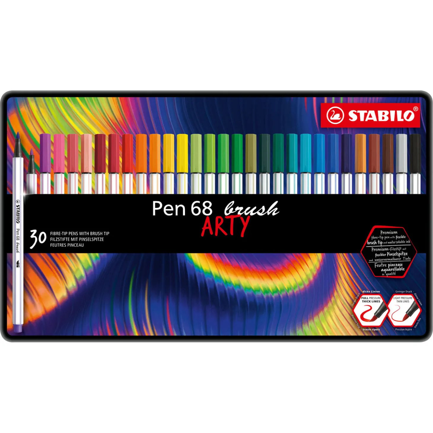 STABILO Pen 68 Brush - Viltstift - ARTY - Metalen Set 30 Stuks