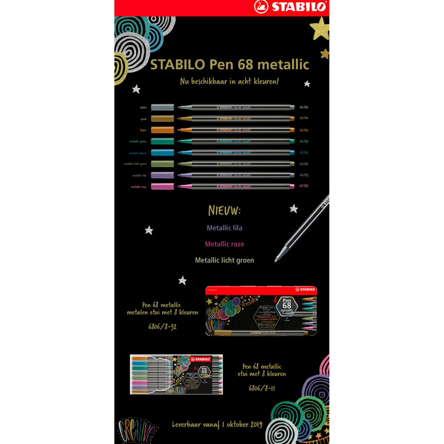 STABILO Pen 68 Metallic - Viltstift - Metalen Set Met 8 Stuks