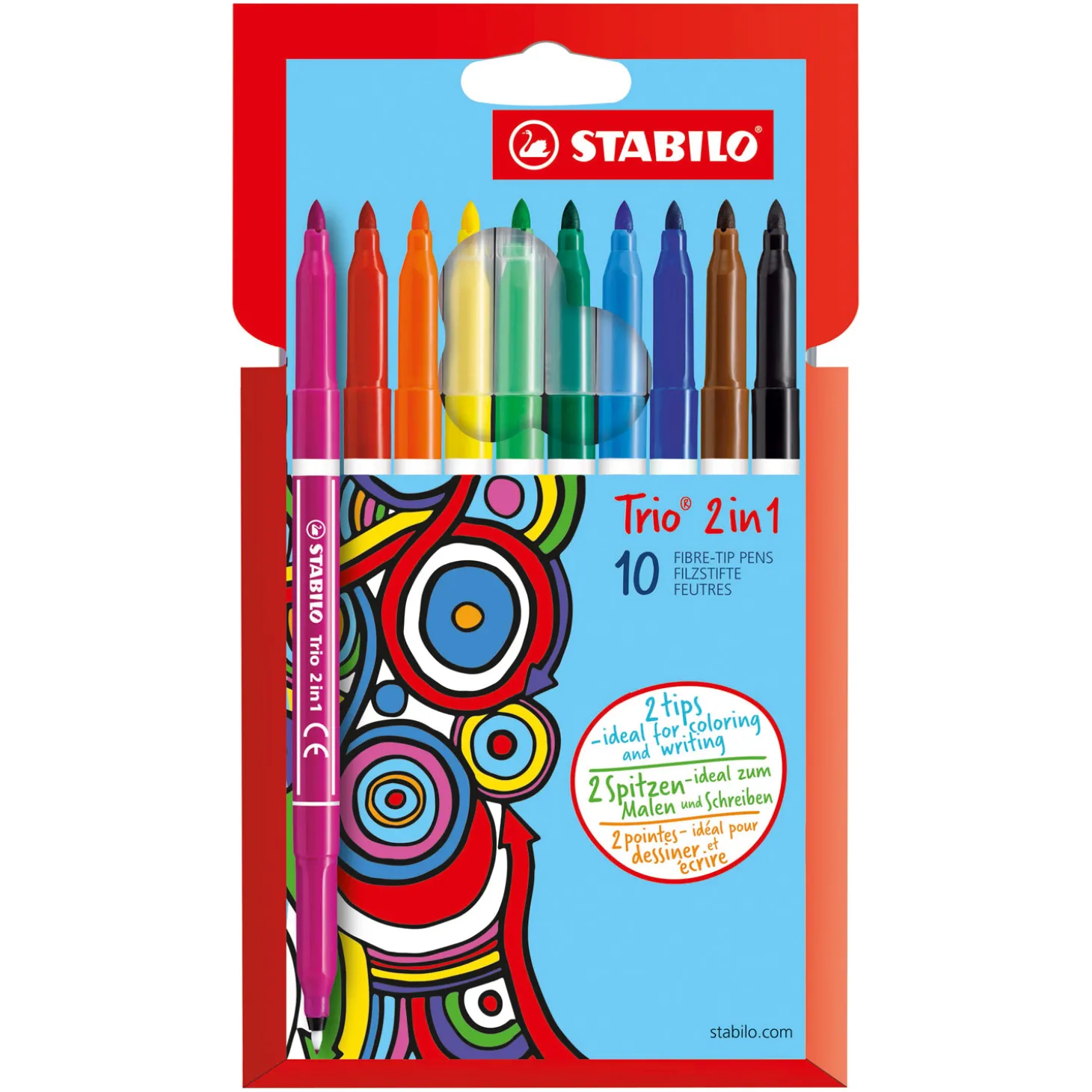 STABILO Trio 2 in 1 - Viltstift En Fineliner In Een - Set 10 Stuks