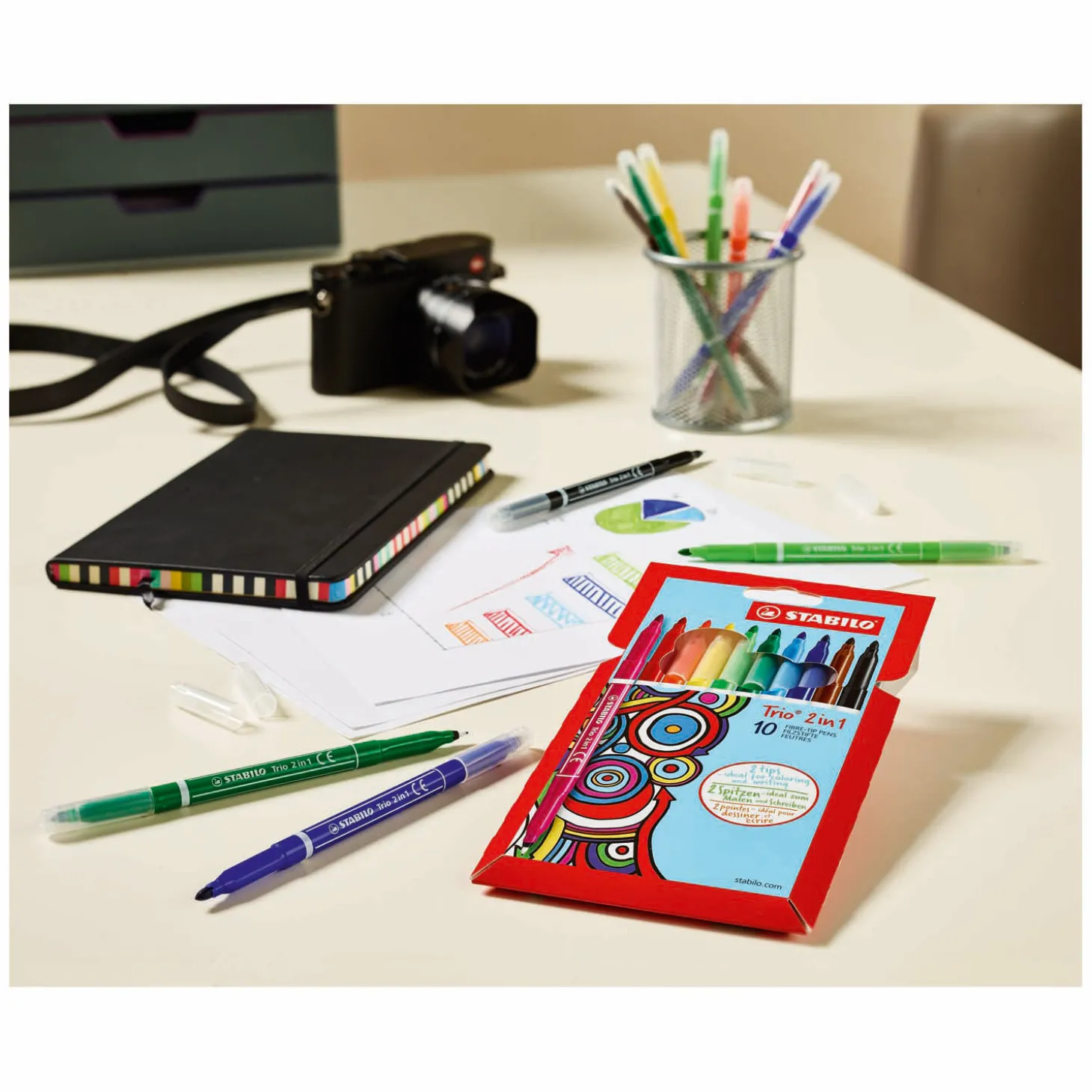 STABILO Trio 2 in 1 - Viltstift En Fineliner In Een - Set 10 Stuks