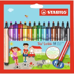 STABILO Trio Scribbi - Viltstift Met Meeverende Punt - Set 14 St.