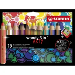 STABILO woody 3 in 1 - Multitalent Kleurpotlood - ARTY - Set 10 St. + Puntenslijper
