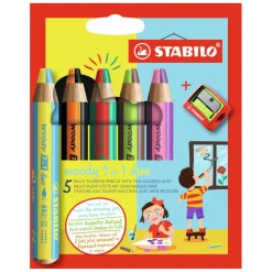 STABILO woody 3 in 1 Duo - Multitalent Kleurpotlood - Set 5 St. + Puntenslijper