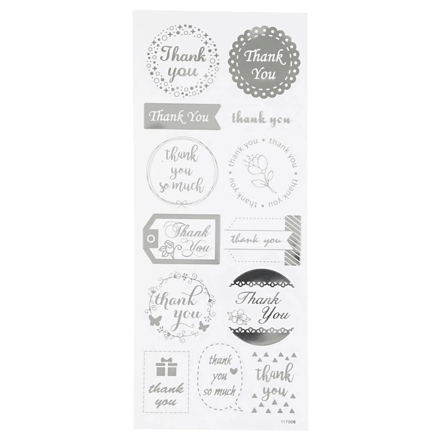 Stickers Zilver Thank You, 1 Vel