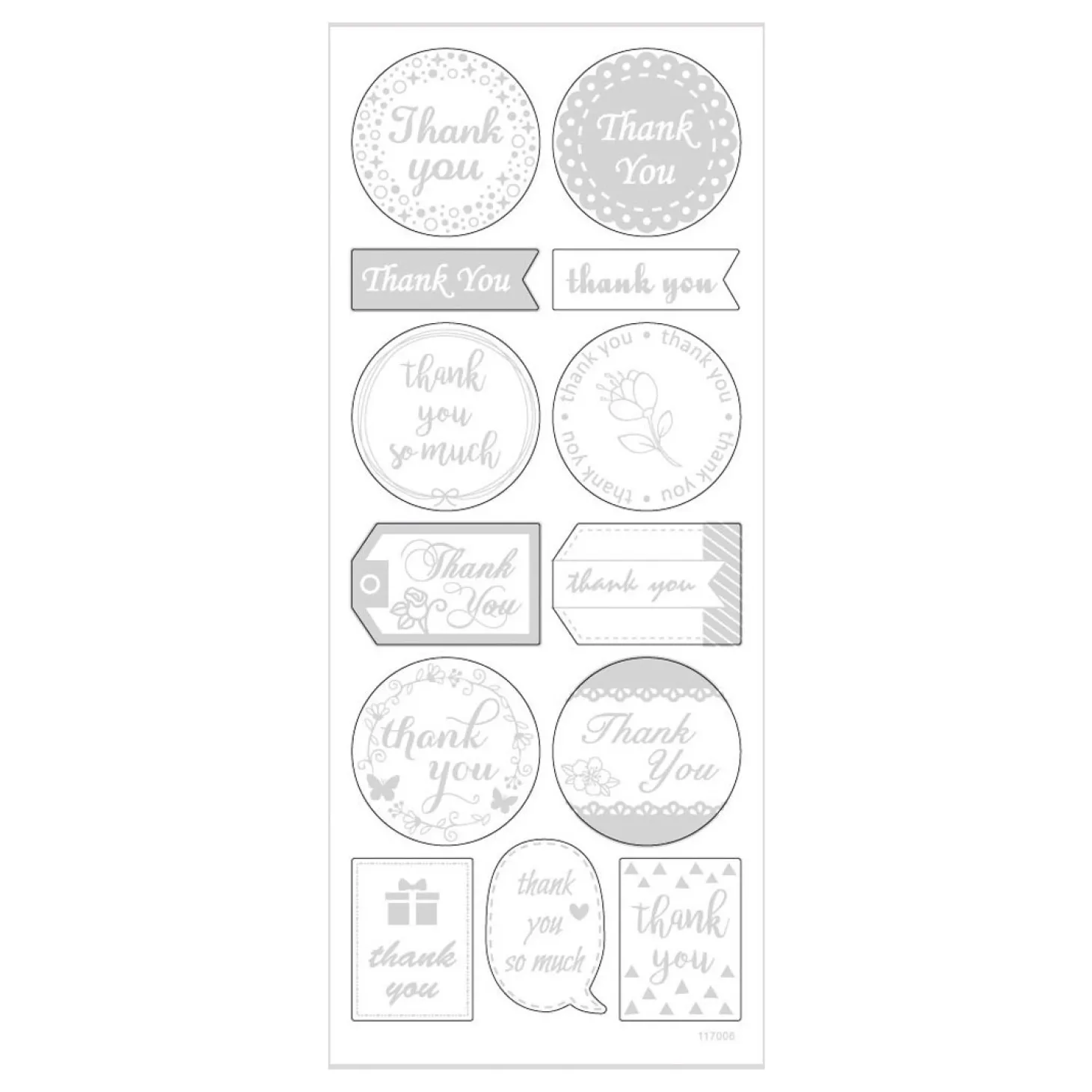 Stickers Zilver Thank You, 1 Vel