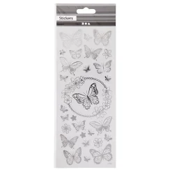 Stickers Zilver Vlinders, 1 Vel