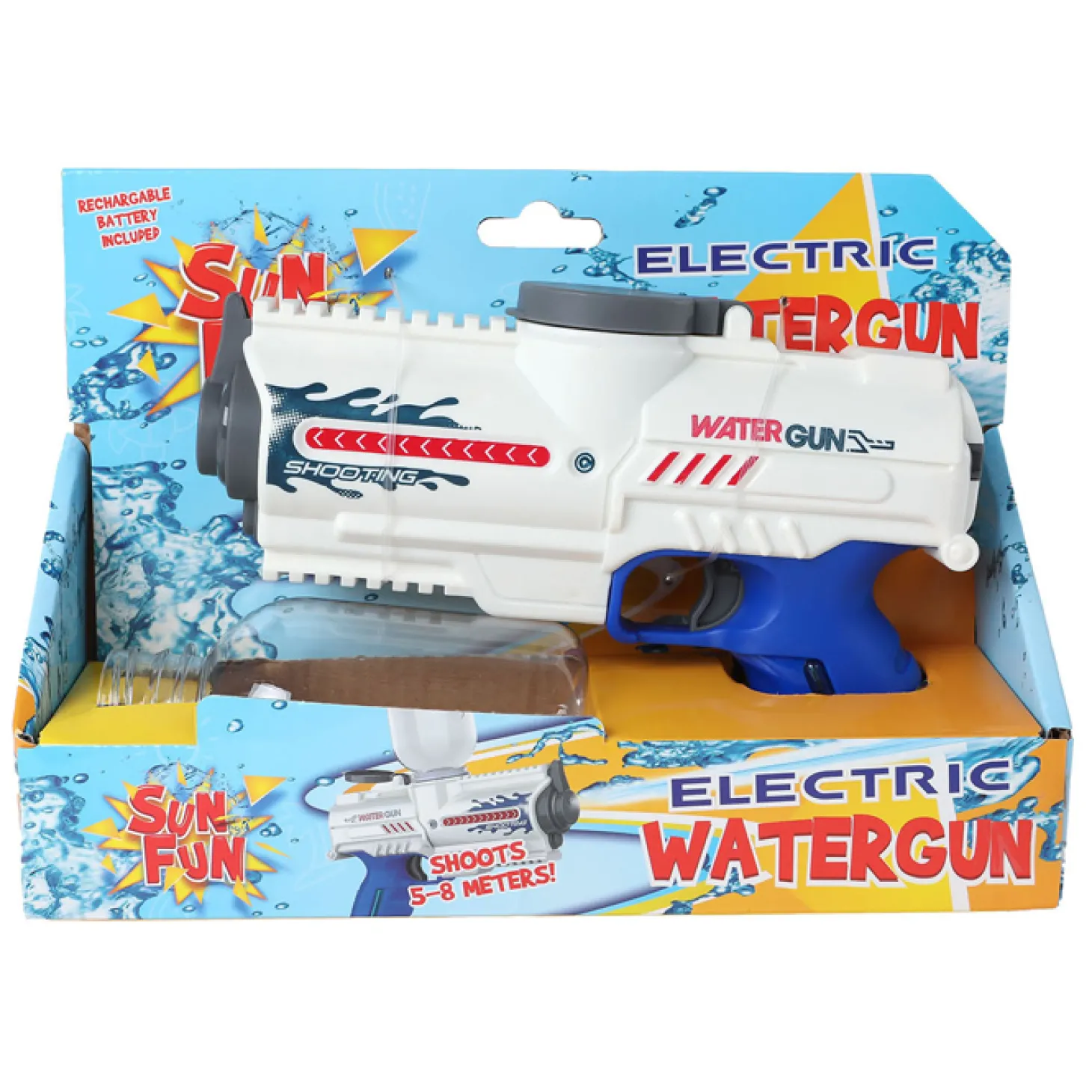 Sun Fun Waterpistool Elektrisch met Fles Wit/Blauw, 18cm