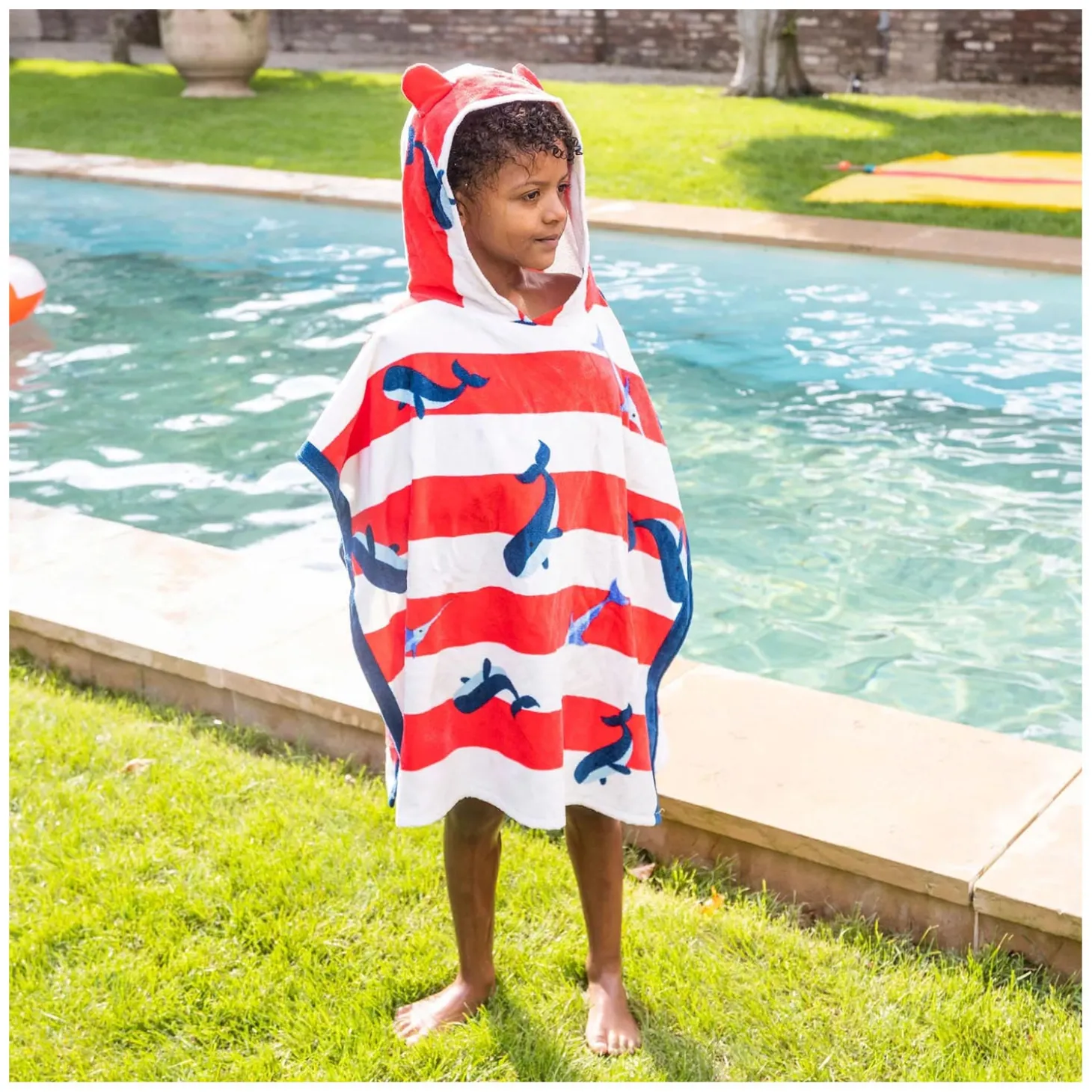 Swim Essentials Strandponcho Walvissenprint Rood/Wit