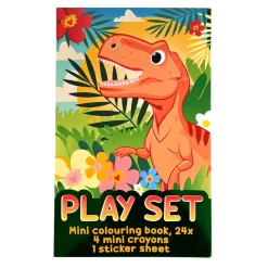 Traktatiesetje - Kleurboekje, Waskrijtjes en Stickervel - Dino
