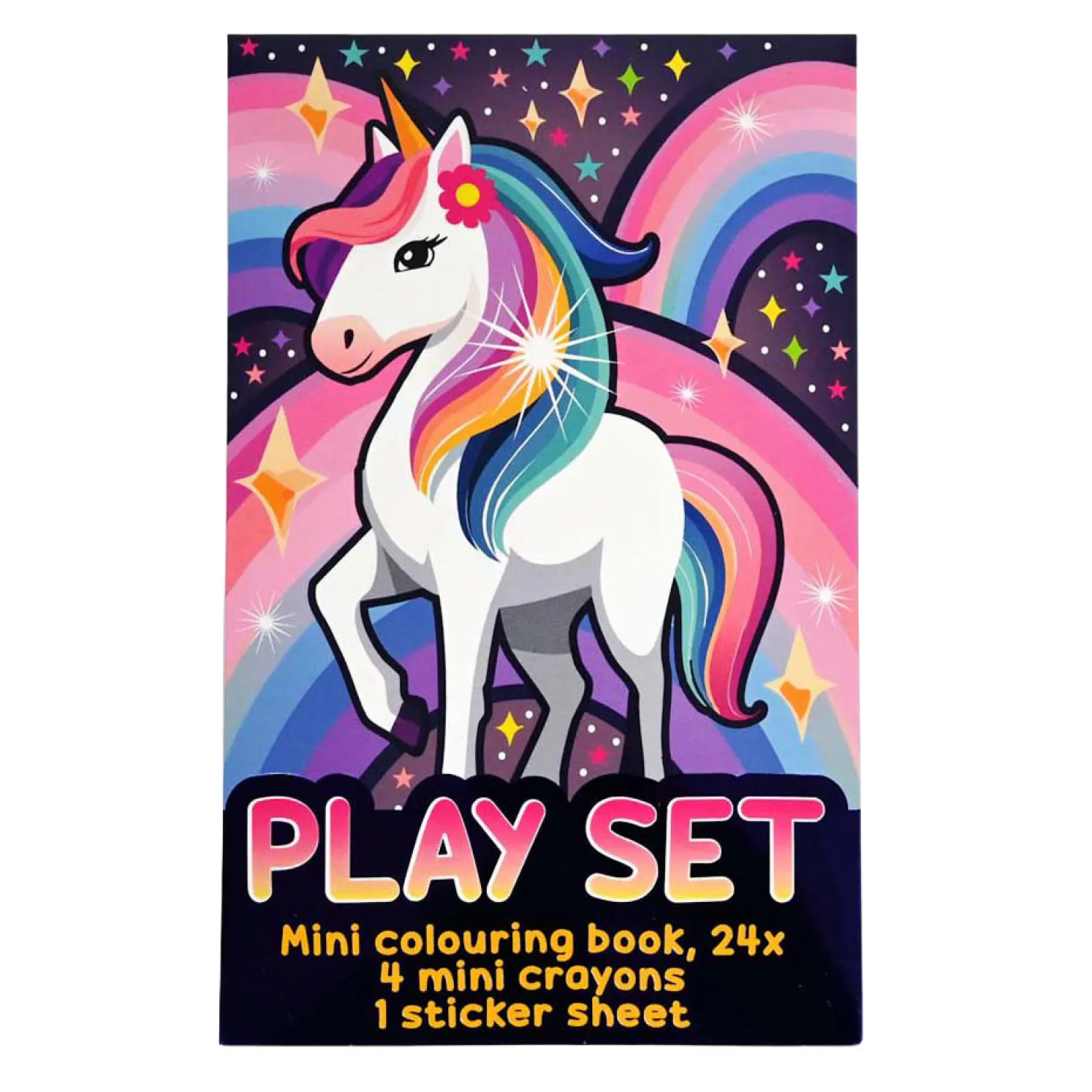 Traktatiesetje - Kleurboekje, Waskrijtjes en Stickervel - Eenhoorn