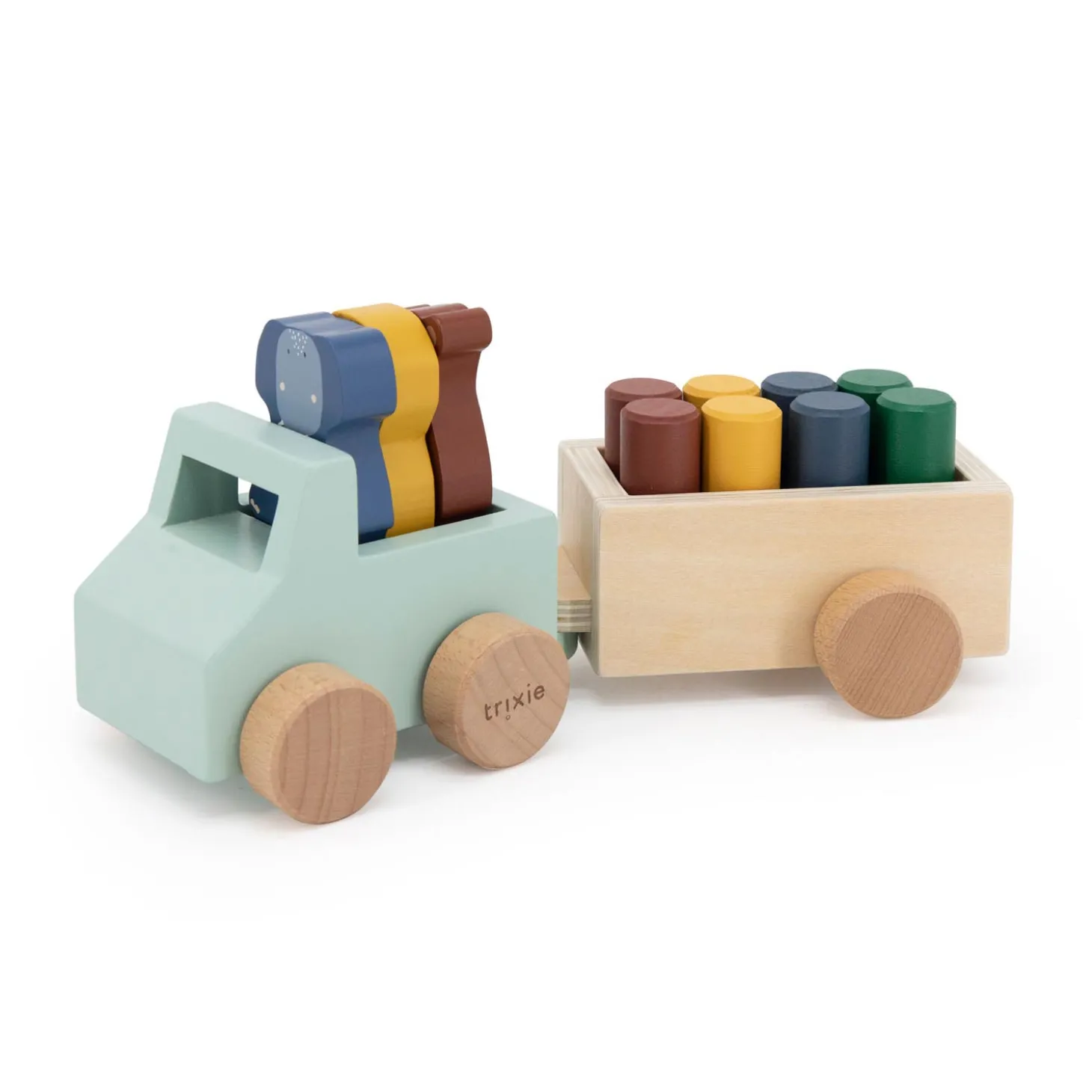 Trixie Houten Dieren Auto met Aanhangwagen