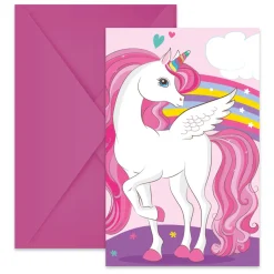 Uitnodigingen en Enveloppen FSC Eenhoorn Regenboog Kleuren, 6st.