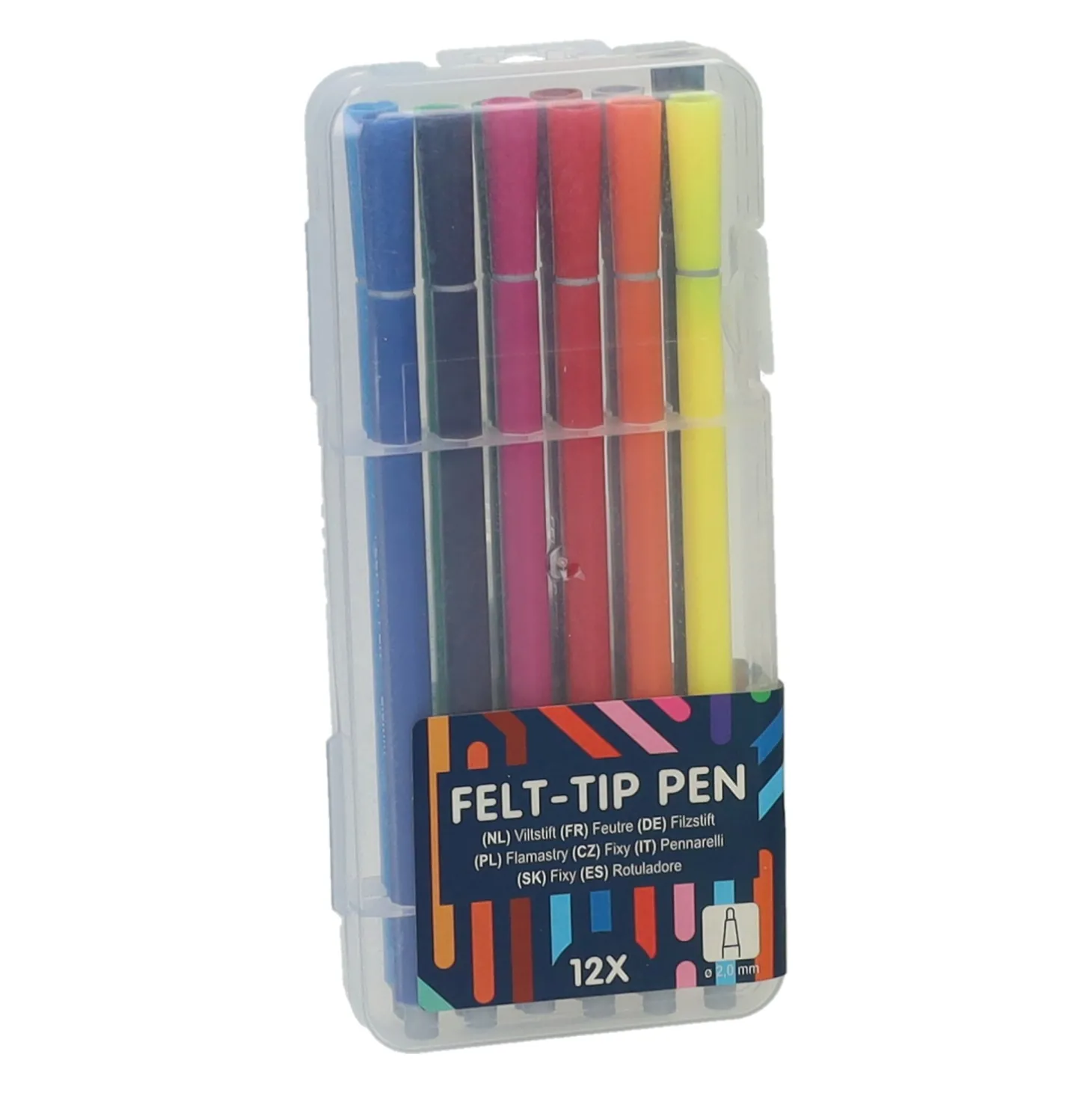 Viltstiftenset in Opbergbox, 12st.