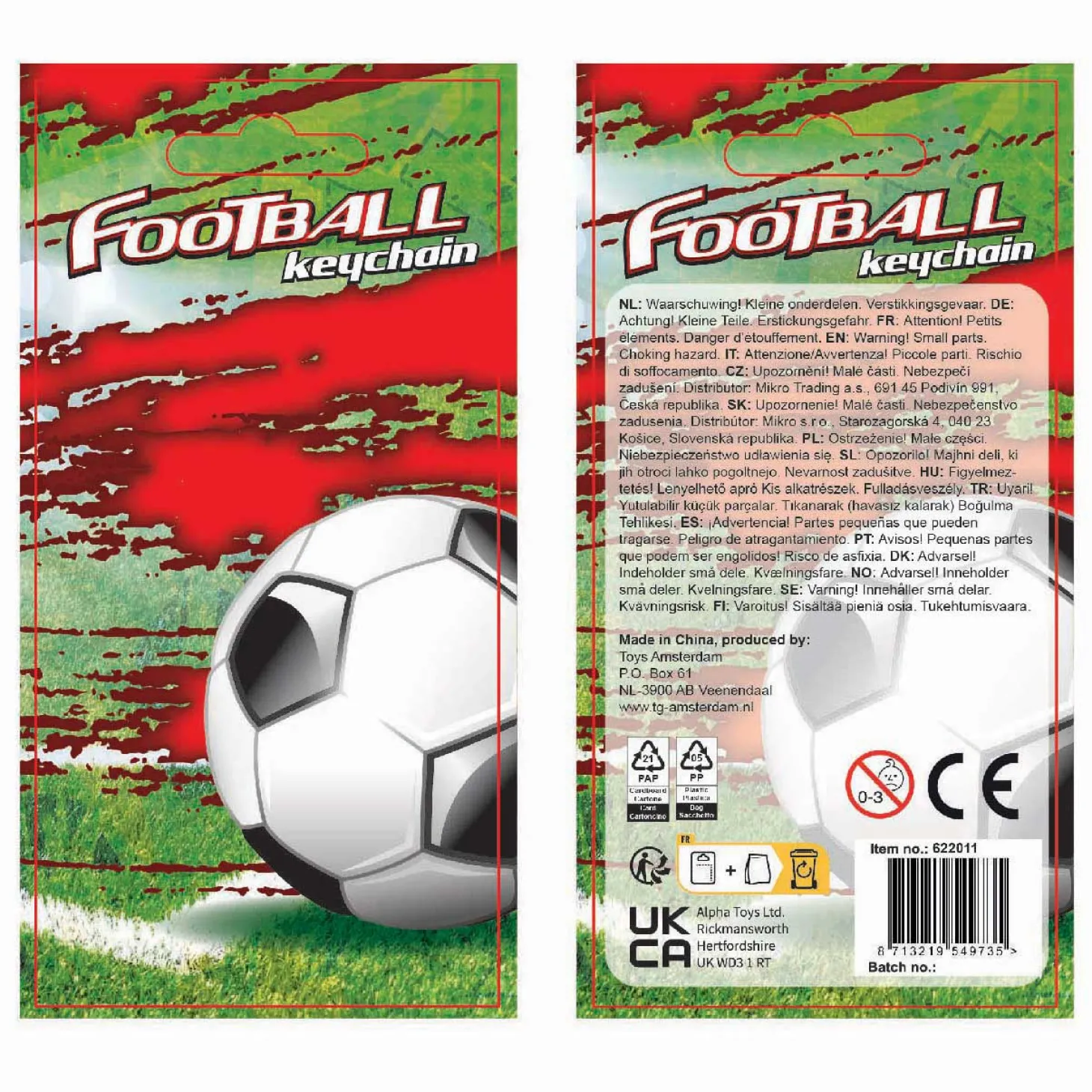 Voetbal Sleutelhanger met Koord en Clip
