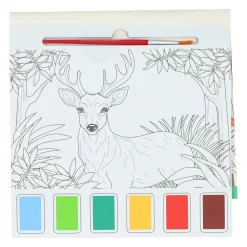 Waterverfkleurblok Volwassenen - Bosdieren - incl Penseel en 6 kleuren waterverf