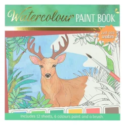 Waterverfkleurblok Volwassenen - Bosdieren - incl Penseel en 6 kleuren waterverf
