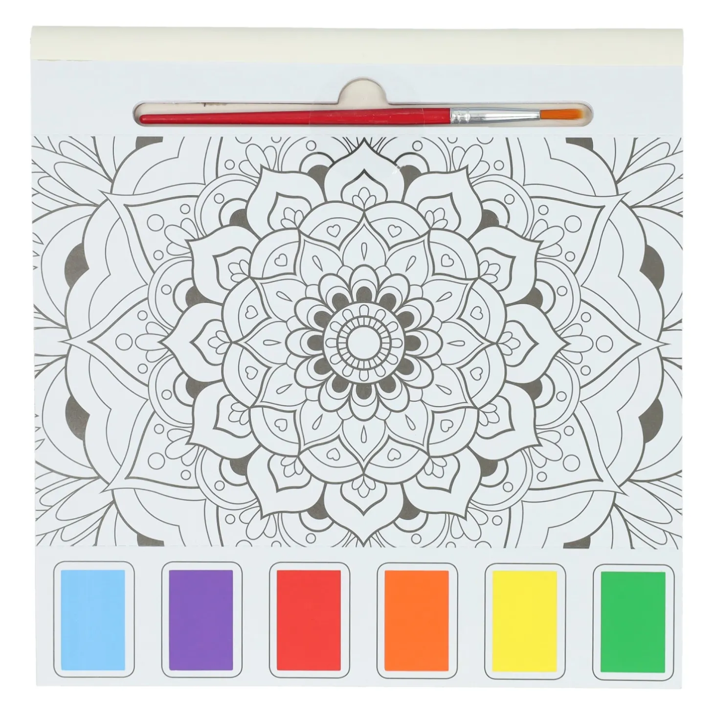 Waterverfkleurblok Volwassenen - Mandala's - incl Penseel en 6 kleuren waterverf