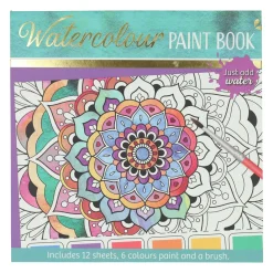 Waterverfkleurblok Volwassenen - Mandala's - incl Penseel en 6 kleuren waterverf