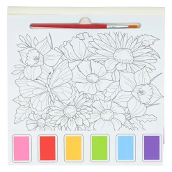 Waterverfkleurblok Volwassenen - Vlinders en Bloemen - incl Penseel en 6 kleuren waterverf