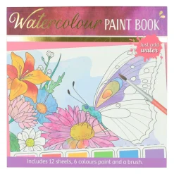 Waterverfkleurblok Volwassenen - Vlinders en Bloemen - incl Penseel en 6 kleuren waterverf