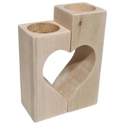 Waxinelichthouder Hart Motief Beukenhout, 2dlg.